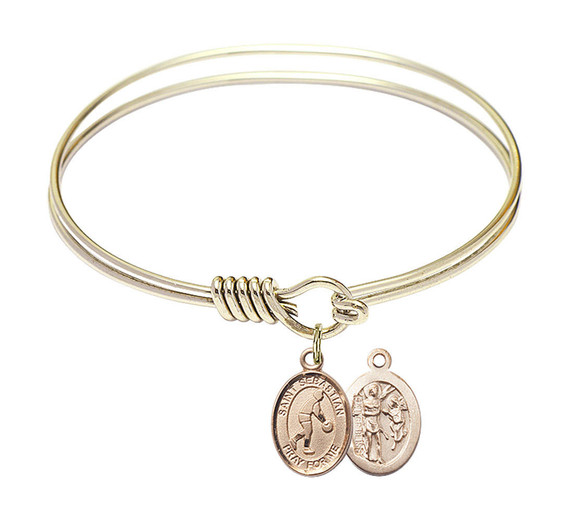 St Sebastian - Basketball Round Eye Hook Bangle Bracelet - Gold-Filled Charm - 6.25 Inch 9163GF