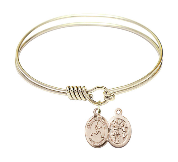 St Sebastian - Track And Field Round Eye Hook Bangle Bracelet - Gold-Filled Charm - 6.25 Inch 9176GF