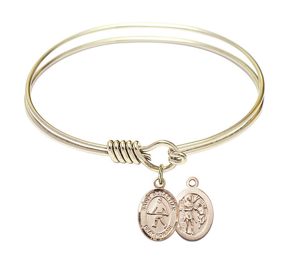 St Sebastian - Field Hockey Round Eye Hook Bangle Bracelet - Gold-Filled Charm - 6.25 Inch 9178GF