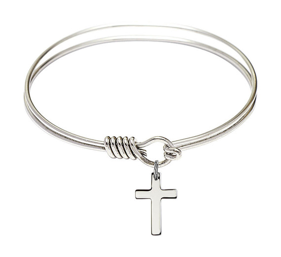 Cross Round Eye Hook Bangle Bracelet - Sterling Silver Charm - 6.25 Inch 0111YSS