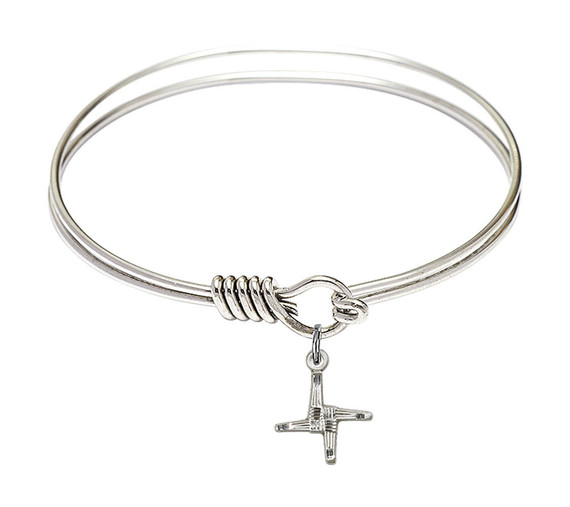 St Brigid Cross Round Eye Hook Bangle Bracelet - Sterling Silver Charm - 6.25 Inch 0291SS