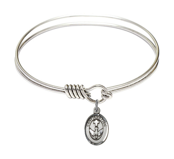 Confirmation Round Eye Hook Bangle Bracelet - Sterling Silver Charm - 6.25 Inch 0973SS