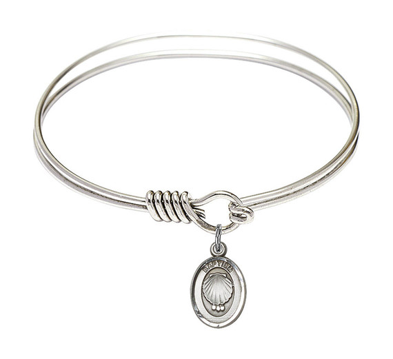 Baptism Round Eye Hook Bangle Bracelet - Sterling Silver Charm - 6.25 Inch 0974SS