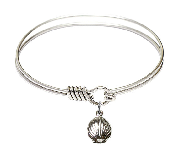 Shell Round Eye Hook Bangle Bracelet - Sterling Silver Charm - 6.25 Inch 1260SS