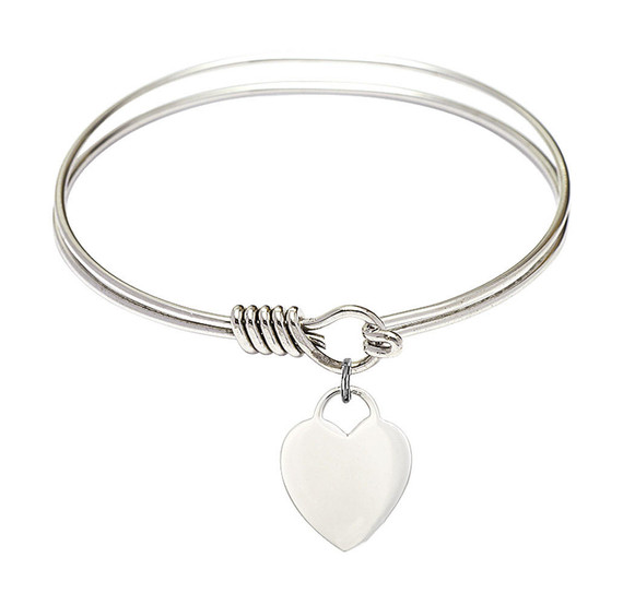 Heart Round Eye Hook Bangle Bracelet - Sterling Silver Charm - 6.25 Inch 3400SS