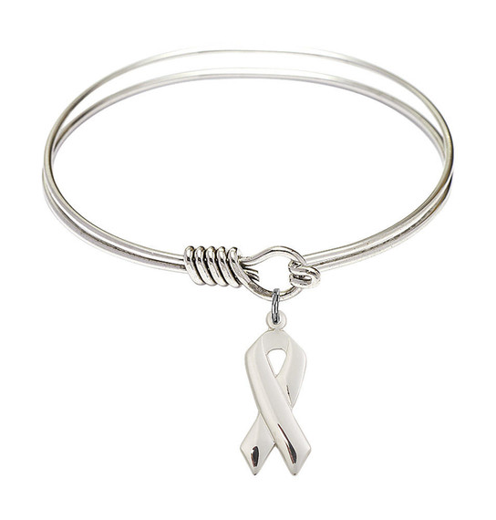Cancer Awareness Round Eye Hook Bangle Bracelet - Sterling Silver Charm - 6.25 Inch 5150SS