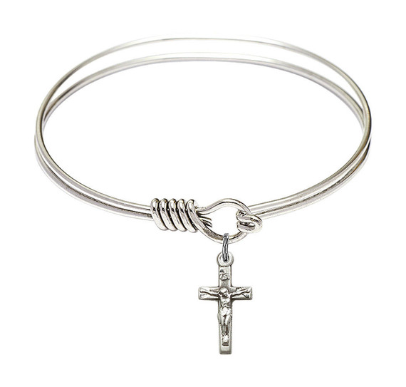 Crucifix Round Eye Hook Bangle Bracelet - Sterling Silver Charm - 6.25 Inch 5417SS