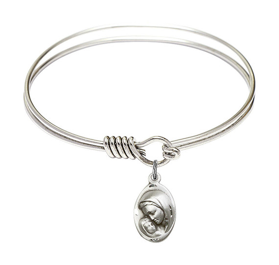 Madonna And Child Round Eye Hook Bangle Bracelet - Sterling Silver Charm - 6.25 Inch 5447SS