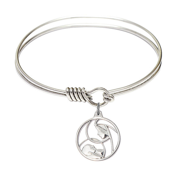 Madonna And Child Round Eye Hook Bangle Bracelet - Sterling Silver Charm - 6.25 Inch 6225SS