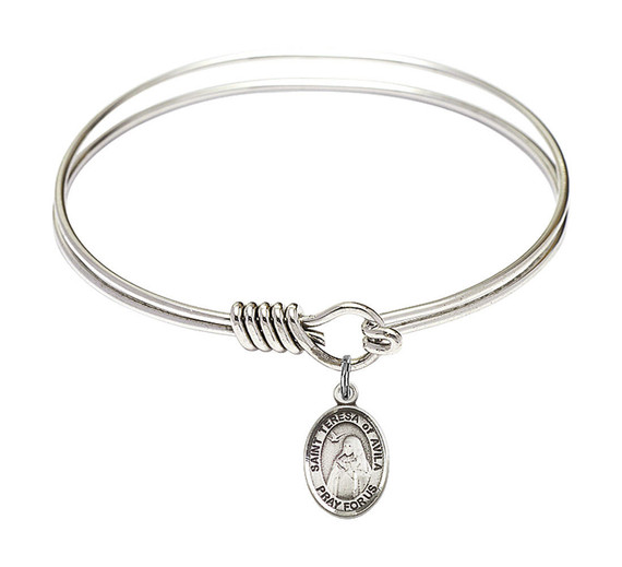 St Teresa of Avila Round Eye Hook Bangle Bracelet - Sterling Silver Charm - 6.25 Inch 9102SS