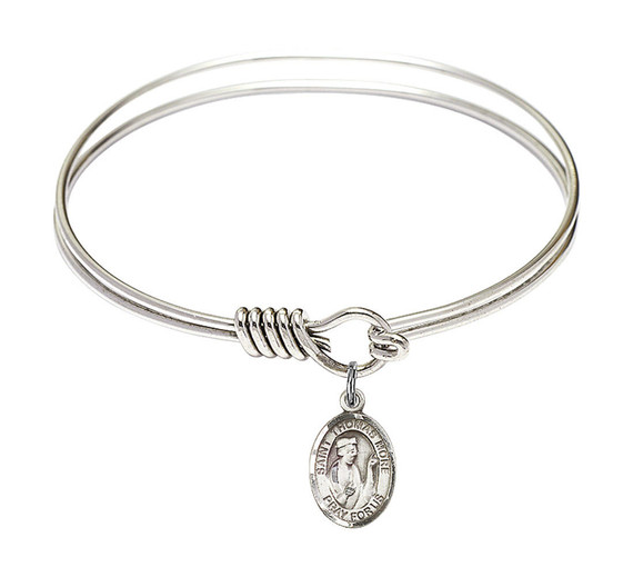 St Thomas More Round Eye Hook Bangle Bracelet - Sterling Silver Charm - 6.25 Inch 9109SS