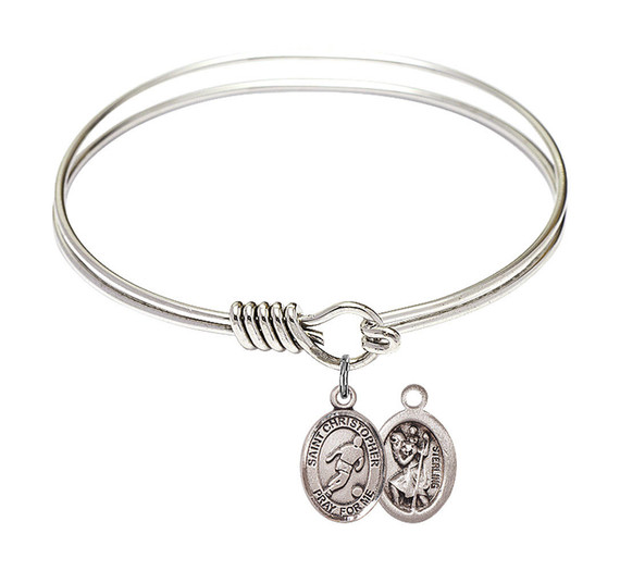 St Christopher - Soccer Round Eye Hook Bangle Bracelet - Sterling Silver Charm - 6.25 Inch 9154SS