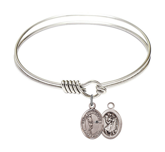 St Christopher - Tennis Round Eye Hook Bangle Bracelet - Sterling Silver Charm - 6.25 Inch 9156SS