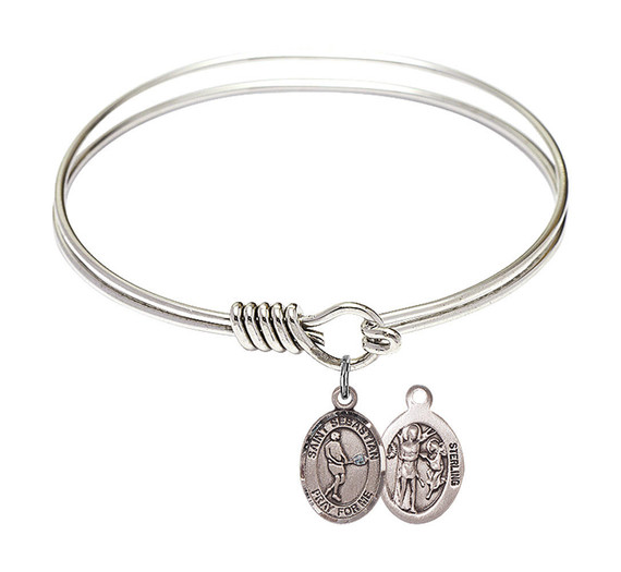 St Sebastian - Tennis Round Eye Hook Bangle Bracelet - Sterling Silver Charm - 6.25 Inch 9166SS