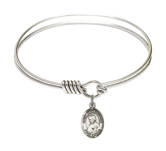 St John Neumann Round Eye Hook Bangle Bracelet - Sterling Silver Charm - 6.25 Inch 9204SS