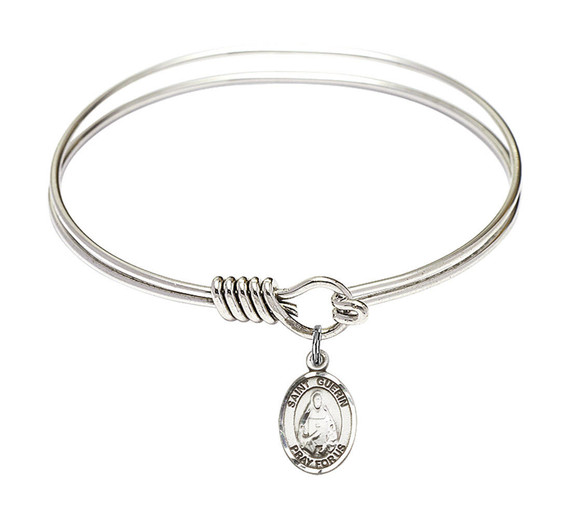 St Theodora Round Eye Hook Bangle Bracelet - Sterling Silver Charm - 6.25 Inch 9382SS