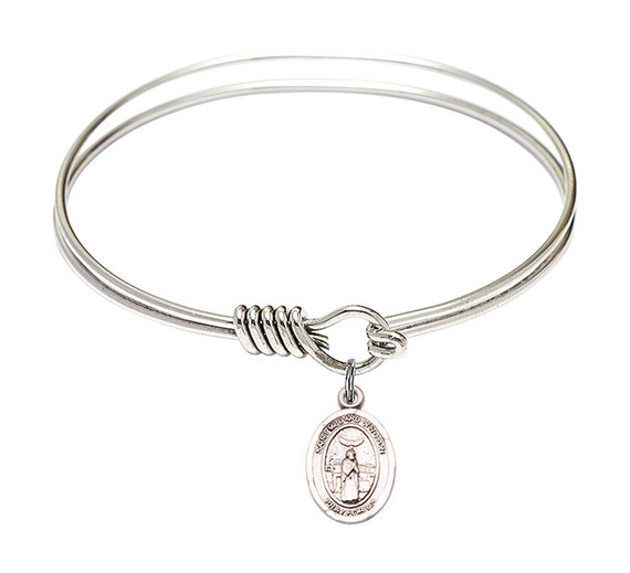 St Medard of Noyon Round Eye Hook Bangle Bracelet - Sterling Silver Charm - 6.25 Inch 9444SS