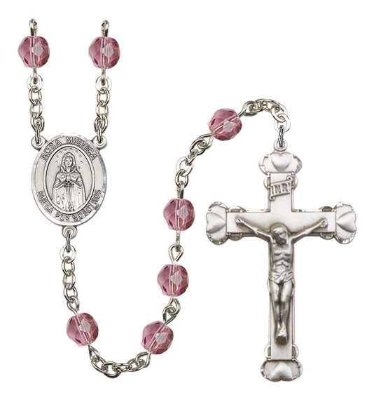 Our Lady Rosa Mystica Rosary - 6MM Fire Polished Beads 8413SPSS