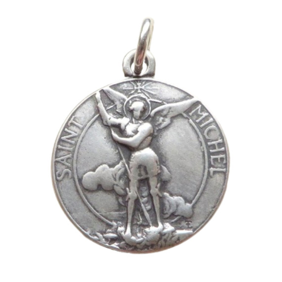 St. Michael Art Deco Medal - Sterling Silver 3/4" Round Antique Replica Pendant