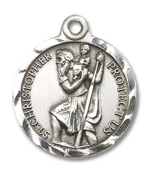 St Christopher Medal - Sterling Silver 7/8 x 3/4 Round Pendant 0192CSS