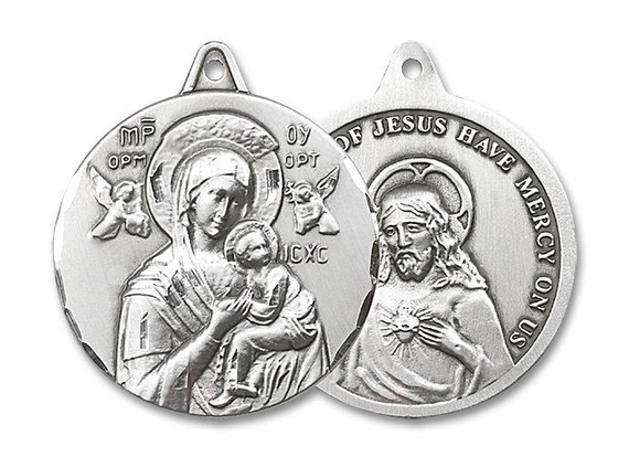 Our Lady of Perpetual Help Medal - Sterling Silver 1 3/8 x 1 1/4 Round Pendant 0203HSS