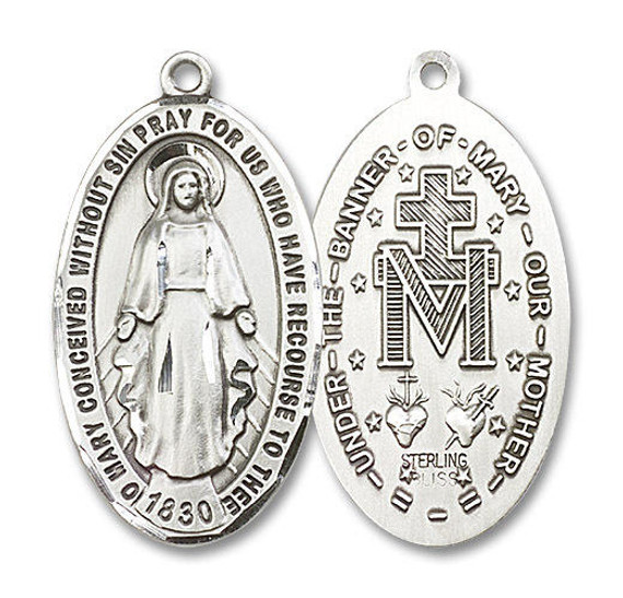 Extra Large Miraculous Medal - Sterling Silver Oval Pendant 0453SS
