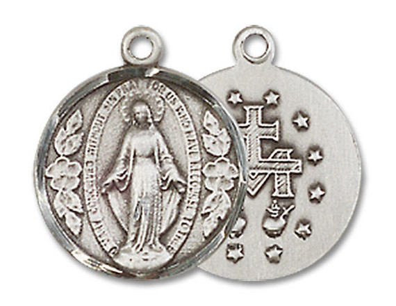Embellished Miraculous Medal - Sterling Silver 5/8 x 1/2 Round Pendant 0601MSS