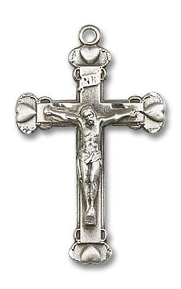 Large Crucifix With Hearts Pendant - Sterling Silver 1 1/8 x 5/8 0620SS