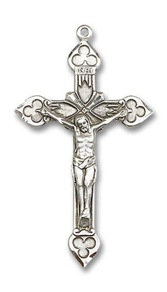 Extra Large Embellished Crucifix Pendant - Sterling Silver 1 7/8 x 1 1/8 0635SS