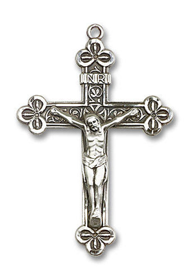 Extra Large Embellished Crucifix Pendant - Sterling Silver 1 7/8 x 1 1/4 0639SS