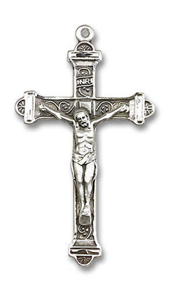 Extra Large Embellished Crucifix Pendant - Sterling Silver 1 7/8 x 1 0658SS