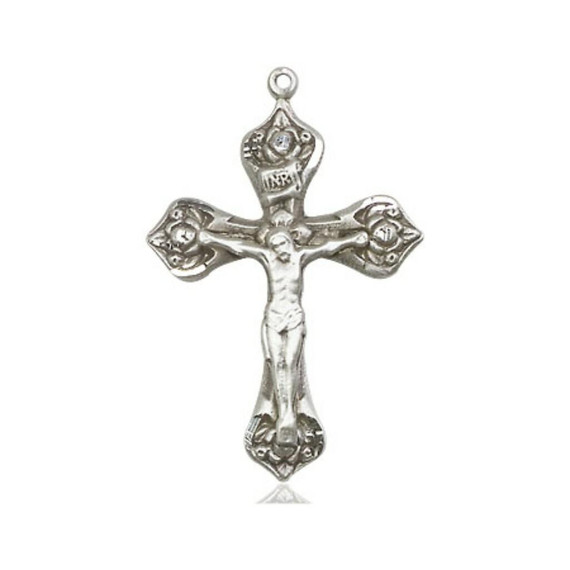 Large Rose Crucifix Pendant - Sterling Silver 1 x 5/8 0662SS