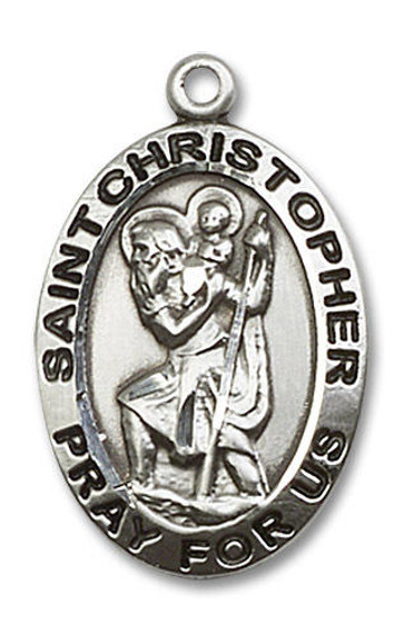 Large St Christopher Medal - Sterling Silver 1 x 5/8 Oval Pendant 4020SS