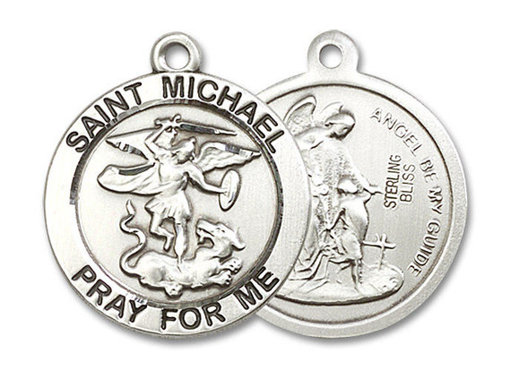 St Michael and Guardian Angel Medal - Sterling Silver 7/8 x 7/8 Round Pendant 4082SS