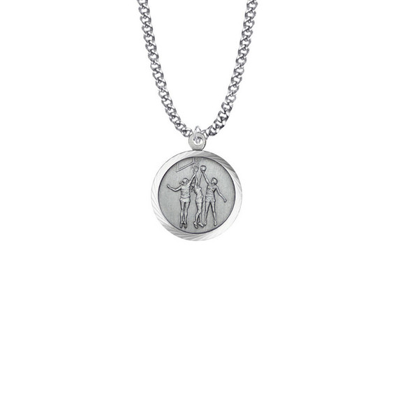 St Christopher Girls Basketball Necklace - Sterling Silver Round Medal On 20 Stainless Chain SM0956SH