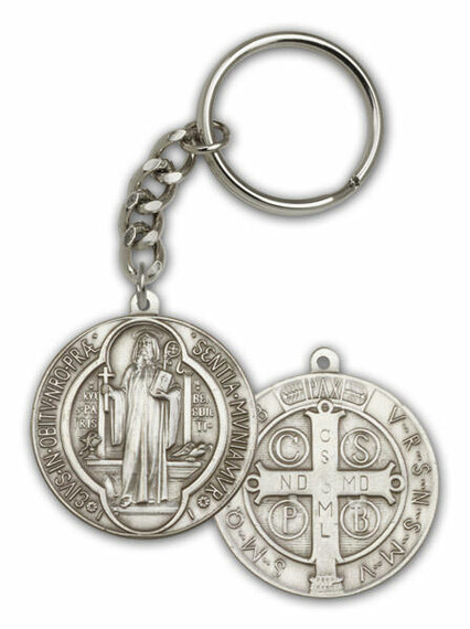 St Benedict Keychain - Silver Finish