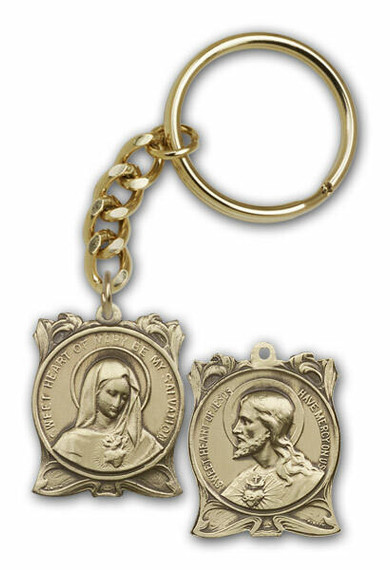 Immaculate Heart/Sacred Heart Keychain - Gold Finish