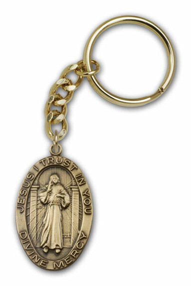 Divine Mercy Medal Keychain - Gold Finish