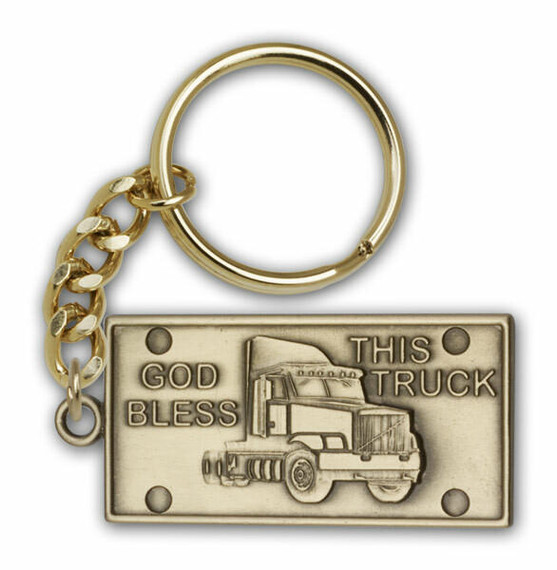 God Bless This Truck Keychain - Gold Finish