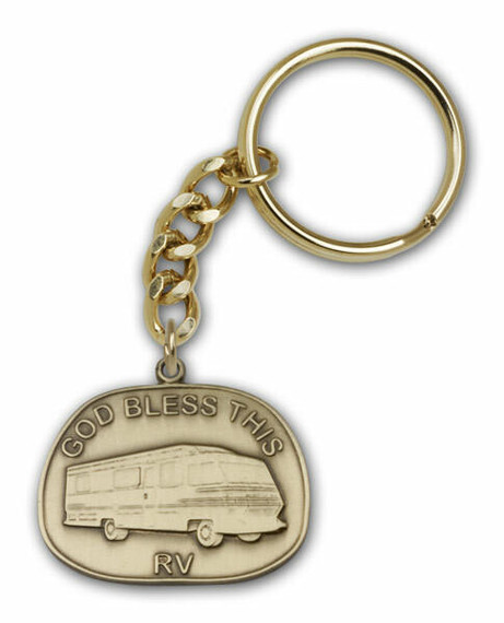 God Bless This RV Keychain - Gold Finish