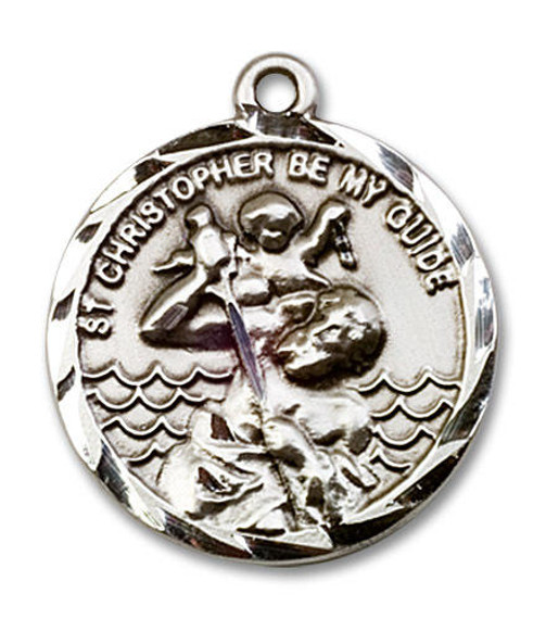 Large St Christopher Medal - Sterling Silver 1 x 7/8 Round Pendant 0036CSS