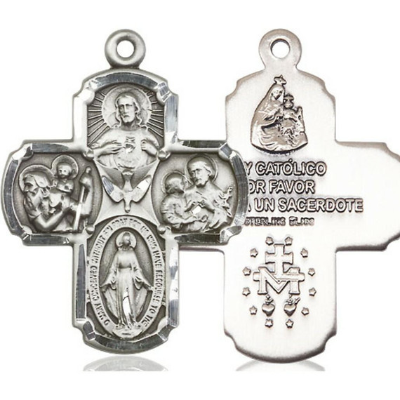 Spanish 4-Way Medal - Sterling Silver 1 3/8 x 1 Pendant 0040SPSS