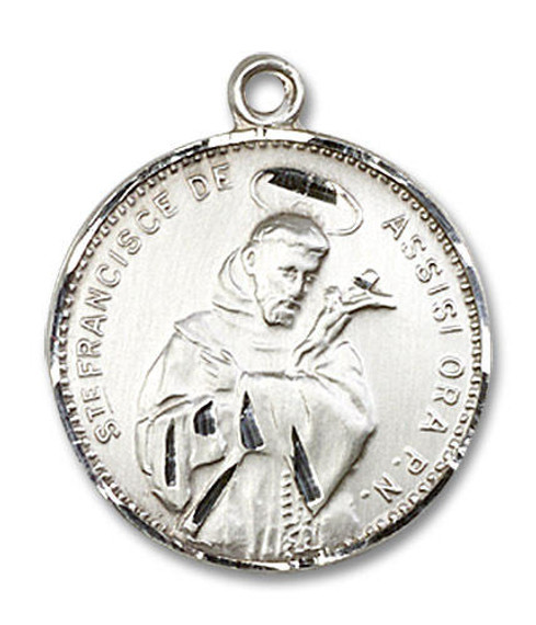 St Francis of Assisi Ora Pro Nobis Medal - Sterling Silver 7/8 x 3/4 Round Pendant 0101SS