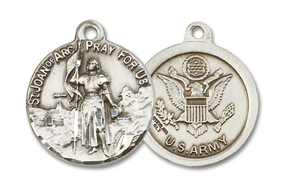St Joan of Arc Army Medal - Sterling Silver 7/8 x 3/4 Round Pendant 0193SS2