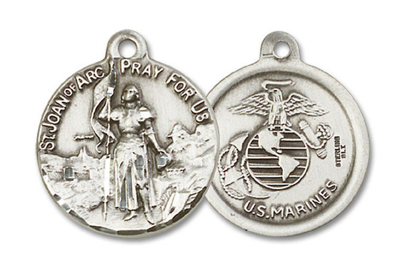 St Joan of Arc Marines Medal - Sterling Silver 7/8 x 3/4 Round Pendant 0193SS4