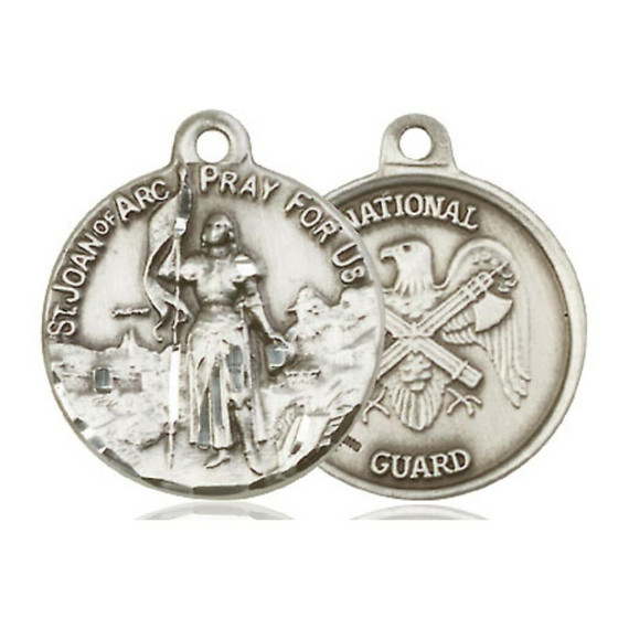 St Joan of Arc National Guard Medal - Sterling Silver 7/8 x 3/4 Round Pendant 0193SS5