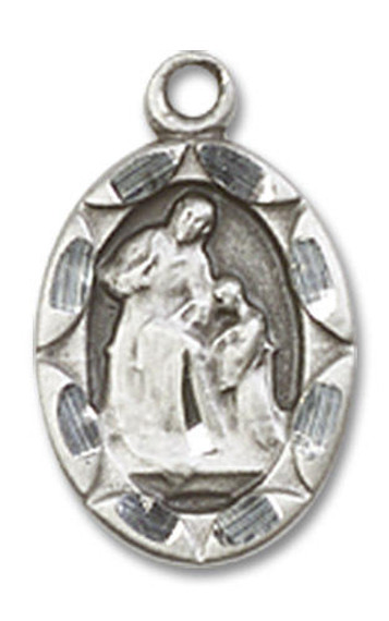 Embellished St Ann Medal Charm - Sterling Silver Oval Pendant 0301ASS