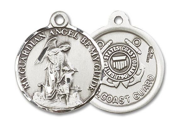 Guardian Angel Coast Guard Medal - Sterling Silver 7/8 x 3/4 Round Pendant 0341SS3