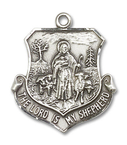 Lord Is My Shepherd Medal - Sterling Silver 7/8 x 3/4 Round Pendant 0345SS