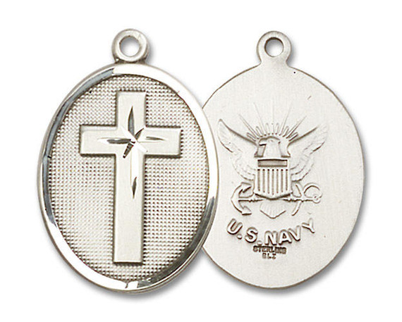 Large Navy Cross Medal - Sterling Silver 1 1/8 x 3/4 Oval Pendant 0783SS6